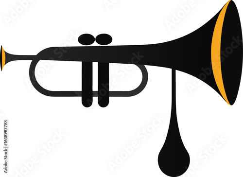 Black trumpet with gold accents isolated on white background