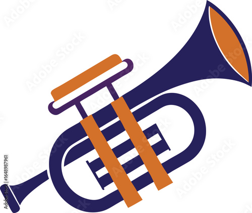 Blue and orange trumpet isolated on white background