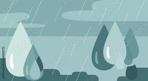 Gloomy Weather With Rainfall Illustration Representing Rainy Season And Water Droplets