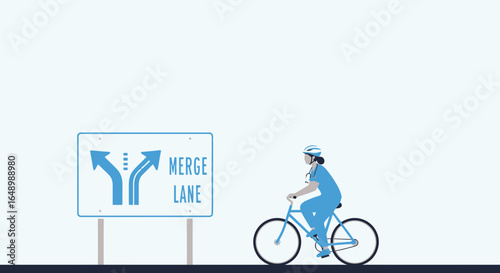 Health Professional Navigating Road Merges on Bike Symbolizing Healthcare Choices