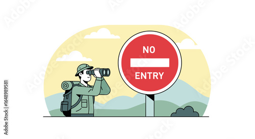 Hiker Discovers Restricted Area During Outdoor Adventure With Binoculars