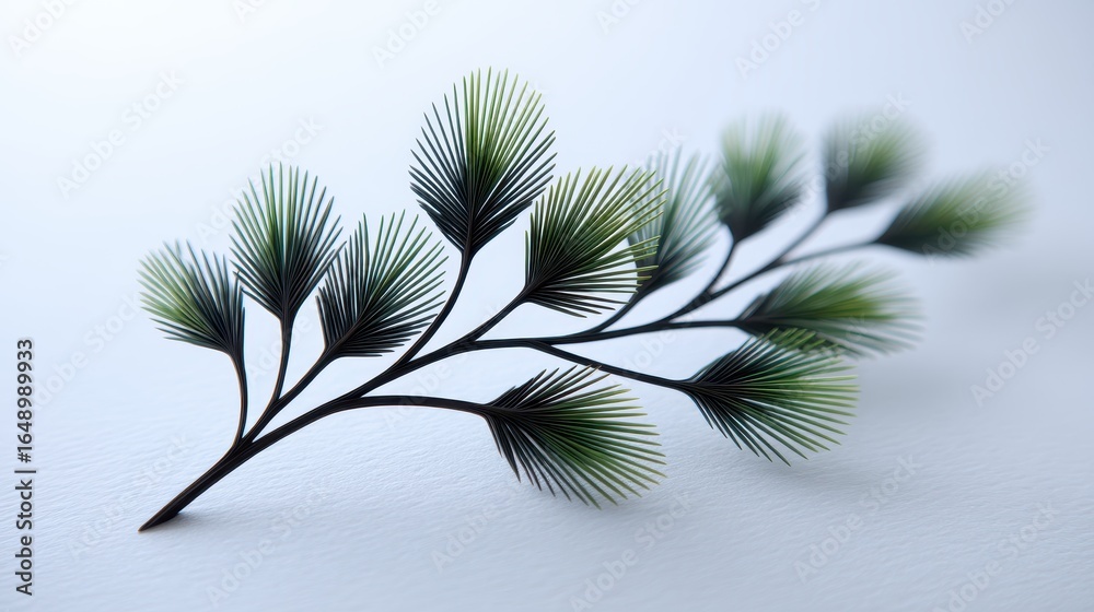 Naklejka premium A detailed close-up of a green and black leaf branch on a soft white background.