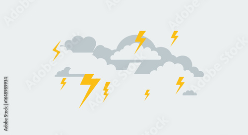 Grey Clouds With Golden Lightnings Stormy Weather And Atmospheric Electricity