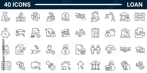 Loan outline style icon set with editable stroke. Vector Illustration. 