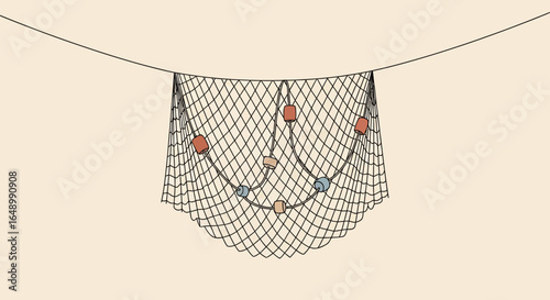 Hanging Fishing Net With Colored Floats Aesthetic Marine Element Decoration