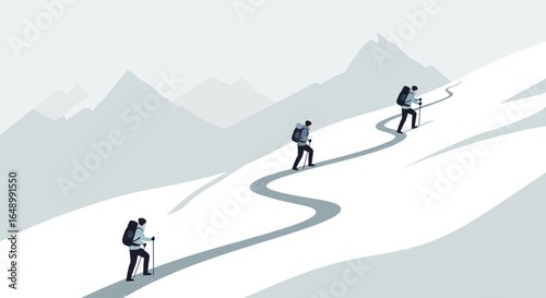 Hiking Adventure In The Mountains A Minimalist Illustration Of Mountain Climbers