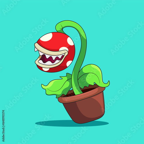 Cartoon carnivorous plant in pot illustration