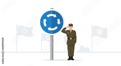 Honoring Roundabout Traffic With Military Salute Concept Illustration