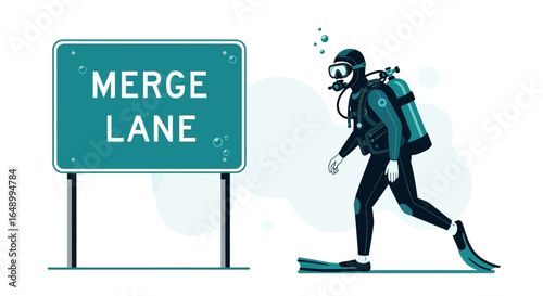 Humorous Interpretation Of Diver's Dilemma At The Oceanic Junction Ahead Concept