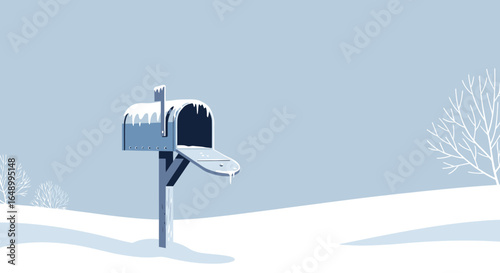 Icy Postbox In Winter Landscape Delivering Holiday Greetings Depicting Cold Season