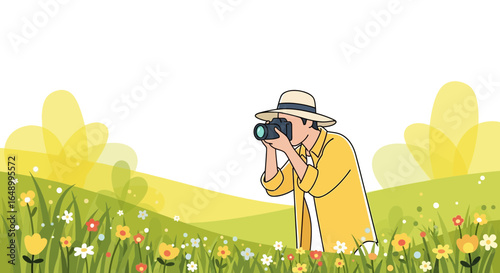 Illustrative Photographer Capturing The Beauty Of Nature In A Blooming Meadow