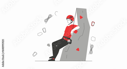 Illustrated character indoor rock climbing scene concept for adventurous activity