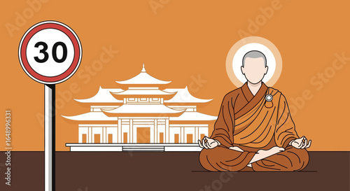 Inner Peace And Tranquility Monk Meditating With Temple Background With Speed Limit