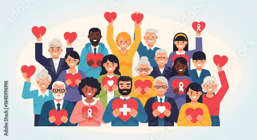Group of Diverse People Celebrating with Heart Symbols to Show Support and Love