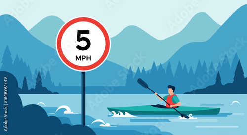 Kayaking With Five Miles Per Hour Speed Limit In The Peaceful Waterscape