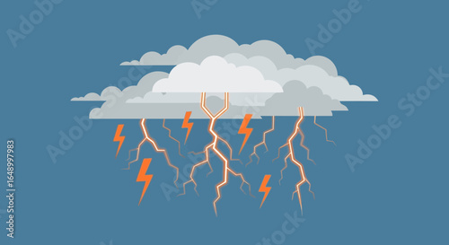Illustration of a storm cloud with lightning bolts striking down minimal style illustration