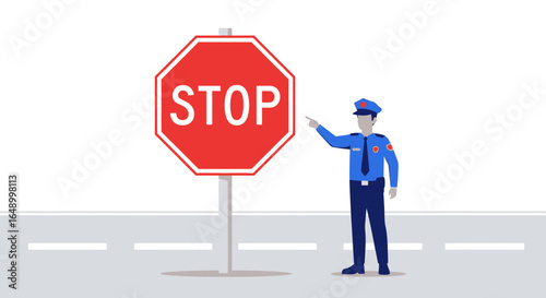 Law Enforcement Officer Explaining Road Safety To People Using Traffic Signals