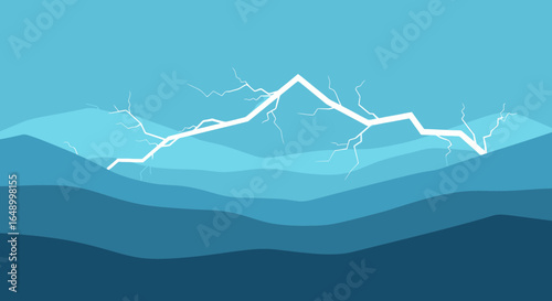 Layered Landscape Underneath A Striking White Lightning Digital Illustration