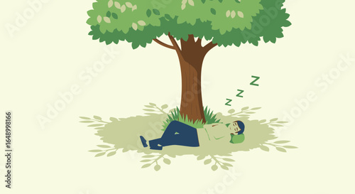 Lazy Afternoon Nap Underneath the Shade of a Tree Illustration Style