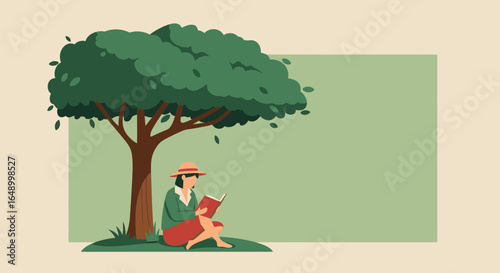 Leisurely Reading In Nature's Embrace: Girl Enjoying Novel Under Shady Tree