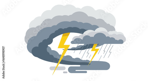 Illustration Of Intense Stormy Weather Clouds With Heavy Rain And Lightning