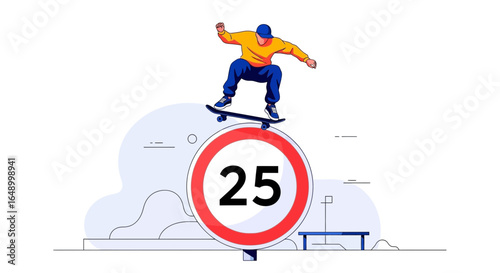 Limit Doesn't Exist For Skateboarders Performing Stunts Around Speed Limit Signs