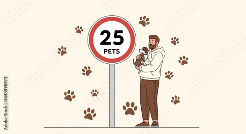 Limit Twenty Five Pets Sign Man Holding Puppy Pet Adopt Limit Concept