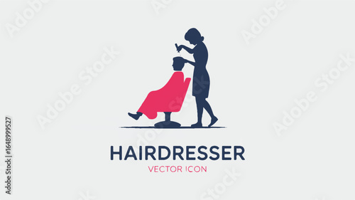Silhouette of a Hairdresser Styling a Client's Hair in a Salon vector illustration