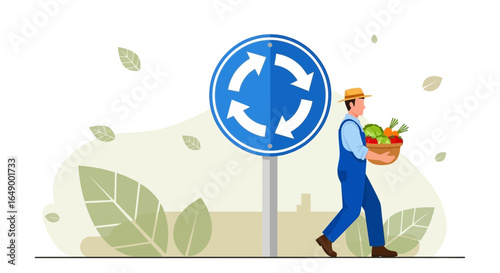Local Farm Fresh Produce Delivery With Circular Road Sign Guidance Concept