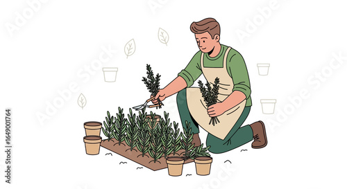 Man Enjoying Horticultural Pursuits In A Relaxing And Peaceful Green Garden
