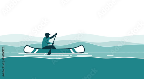 Man Enjoying Peaceful Canoe Ride on a Tranquil Turquoise Lake Scenery