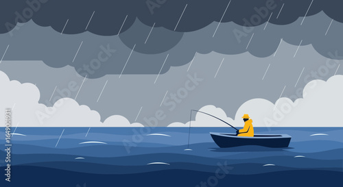 Lone Fisherman Triumphant Despite Weather Conditions Perseverance Pays Off