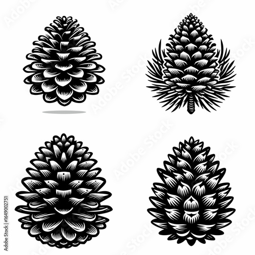 Pinecone cluster. Retro Vintage Line Art Clipart Silhouette Vector Illustration. database setup a computing arrangement for ai and machine learning.