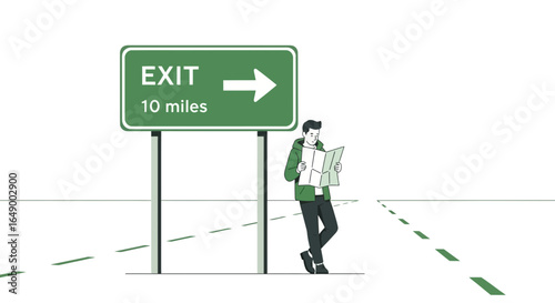 Lost Traveler Consulting Map By Exit Sign on Road For Route Planning