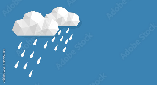 Low Poly Cloud Burst With Rain Over A Blue Background For Weather Forecast