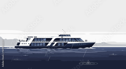 Luxury Boat Trip Across The Water During Rainy Season Landscape Illustration