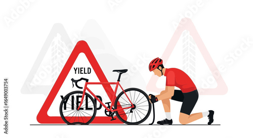 Maintain Proper Inflation For Safe Biking With Yield Sign Road Graphic