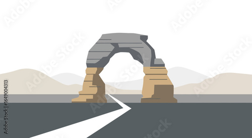 Majestic Stone Archway In A Serene Desert Landscape Flat Illustration