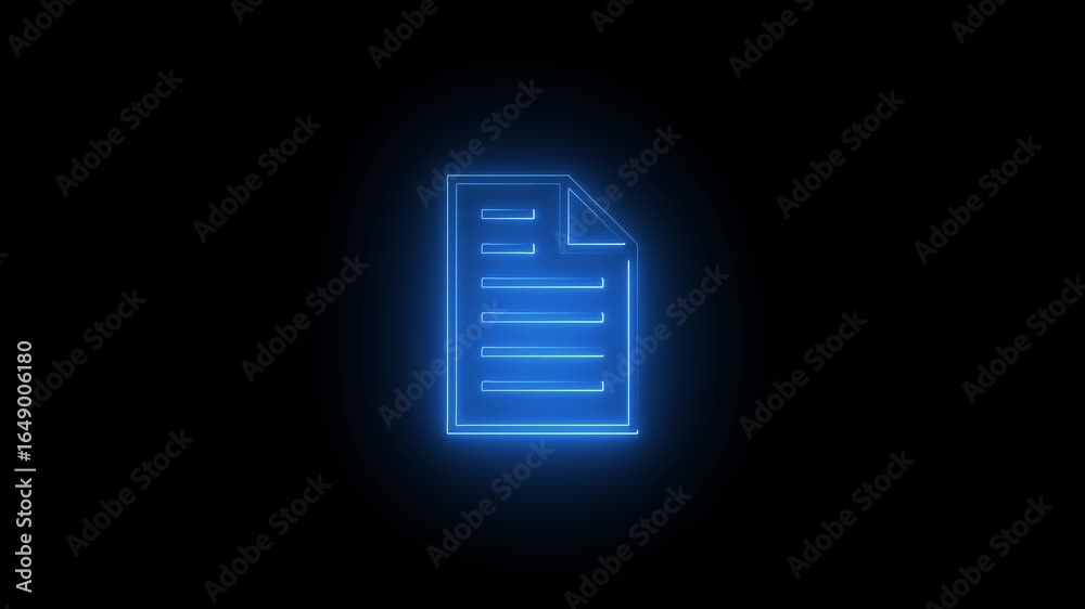 neon blue color document file icon animation glowing animated black background, neon blue color document file icon animation glowing animated black background,