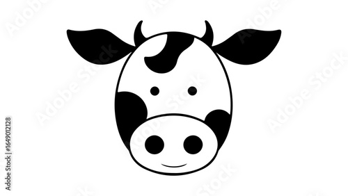 funny cow cartoon vector illustration, black and white cute shape of a cow face vector illustration on white background