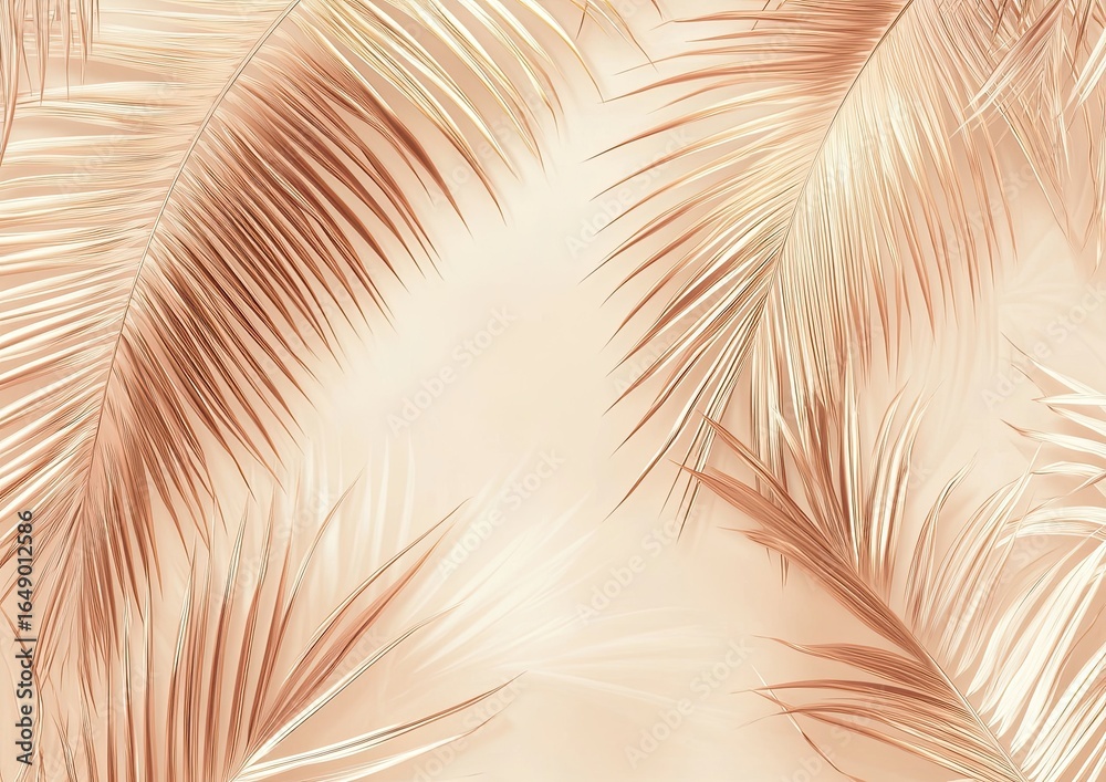 Obraz premium A pattern of aluminum foil palm leaves on a beige background