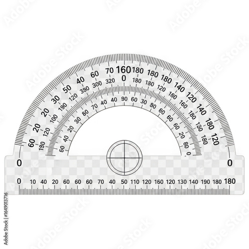 Illustration of transparent protractor for measuring angles isolated on transparent background