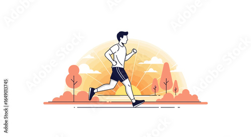 Man Running Outdoors in The Park at Sunset for Sports and Health Promotion