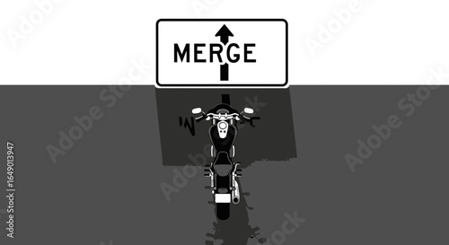 Merging Roads Classic Motorcycle Black And White Illustration Motorbike Transportation