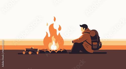 Man Sitting Beside a Campfire Enjoying the Outdoors And Night Landscape