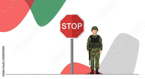Military Intervention And Protection Concept Illustration Vector, Stand Near Sign