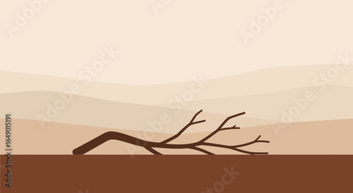 Minimalist Desert Scene With Branch In Neutral And Earth Tones Background