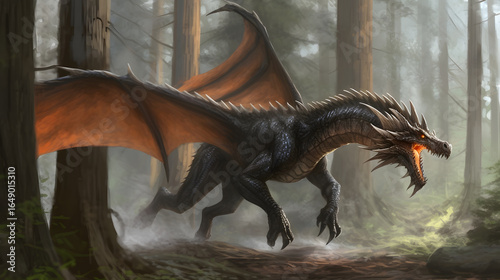 Magical Creature: Orange Fire-Breathing Black Dragon
