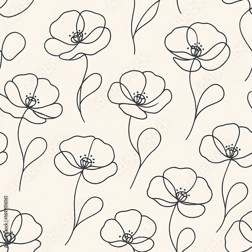 one line design art of seamless flower pattern
