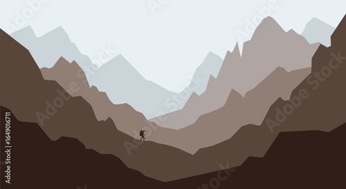 Minimalist Mountain Landscape With a Hiker Silhouette Outdoor Adventure